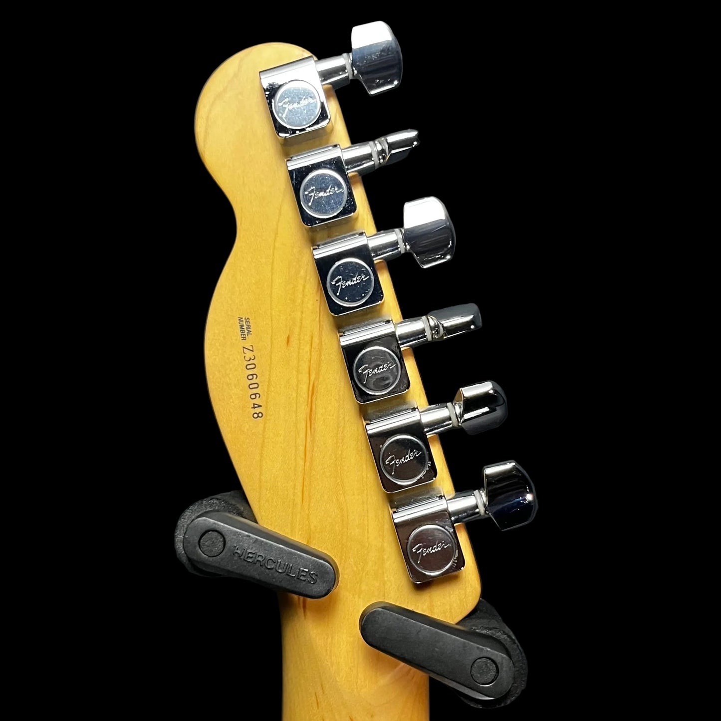 BAck of headstock of Used 2003 Fender American Telecaster 3 Tone Sunburst w/Case TFW2774