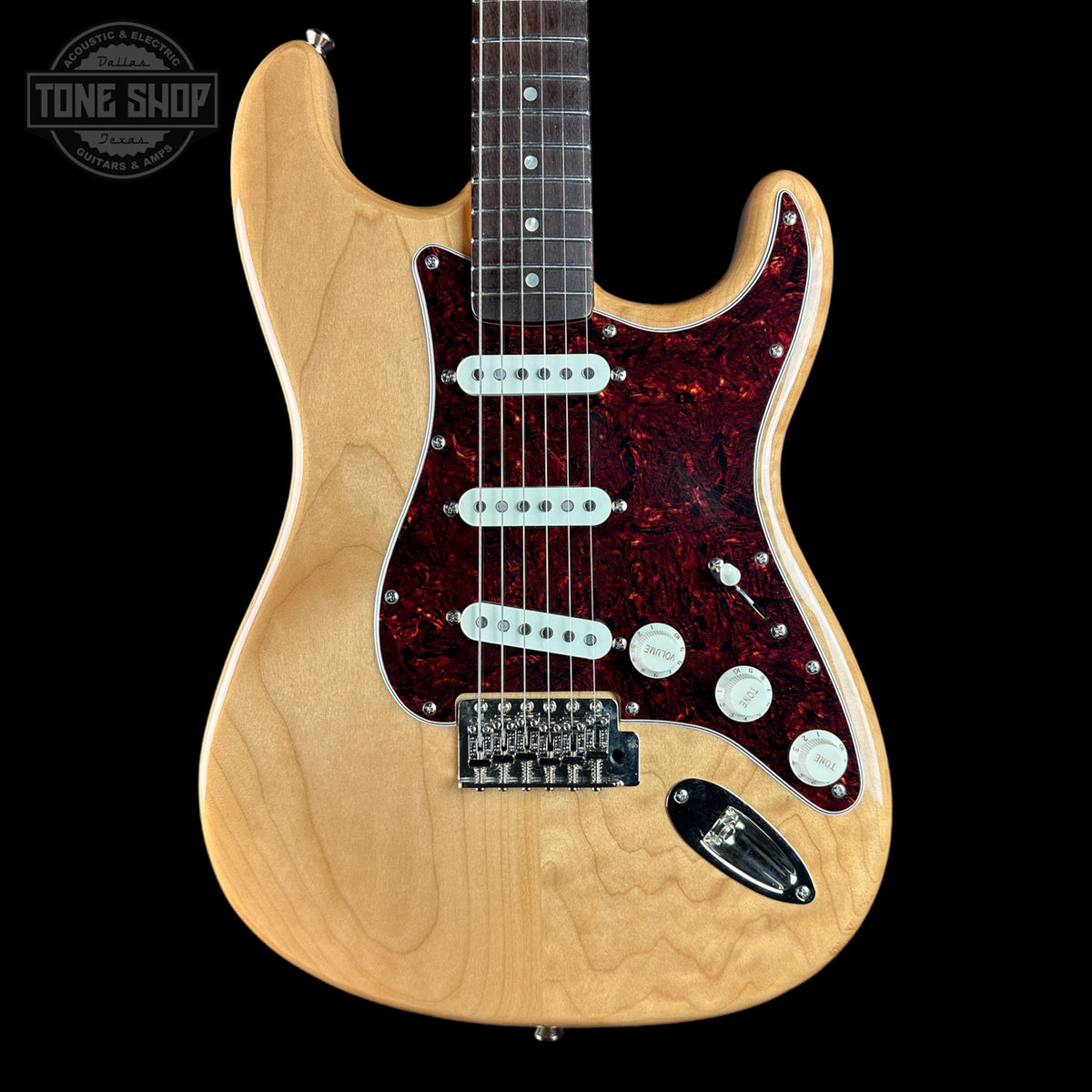 Front of Used Squier 70's Classic Vibe Stratocaster Natural.