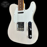 Front angle of Used 2020 Fender Jimmy Page Mirror Telecaster White Blonde.