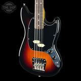 Front angle of Used Fender American Classic Pro Mustang Bass 3-Color Sunburst.