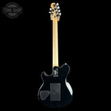 Full back of Ernie Ball Music Man 30th Anniversary Axis Translucent Blue Quilt.