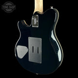 Back angle of Ernie Ball Music Man 30th Anniversary Axis Translucent Blue Quilt.