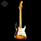 Full front of Fender Custom Shop Time Machine '57 Strat Heavy Relic Faded Aged 2 Color Sunburst w/case CZ552350.