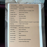 Technical specifications sheet for a guitar on a cardboard background