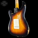Back angle of Fender Custom Shop Time Machine '57 Strat Heavy Relic Faded Aged 2 Color Sunburst w/case CZ552350.