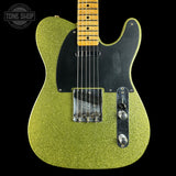 Front of Fender Custom Shop TSG Exclusive ’52 Telecaster Chambered Chartreuse Sparkle Journeyman Relic.