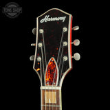 Headstock of Vintage 1965 Harmony H-78 Red Burst.