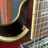 Wear at neck joint of Vintage 1965 Harmony H-78 Red Burst.