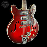 Front angle of Vintage 1965 Harmony H-78 Red Burst.