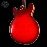 Back angle of Vintage 1965 Harmony H-78 Red Burst.
