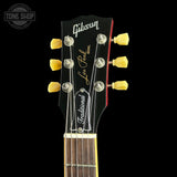 Headstock of Used 2009 Gibson Les Paul Traditional Desert Burst.