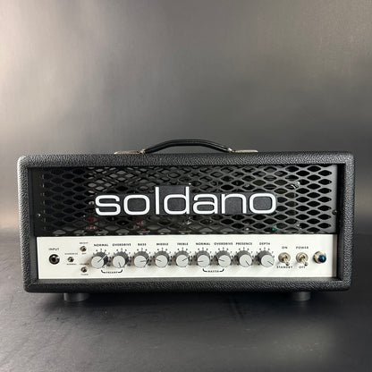Soldano guitar amplifier head on a gray background