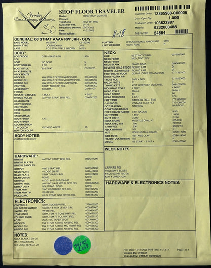 Document with text and two stickers on a dark background