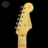 Headstock of Used 2010 Fender Custom Shop Greg Fessler Masterbuilt 50s Closet Classic Strat Lake Placid Blue.
