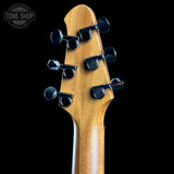 Back of headstock of Powers Electric A-Type Select Washed Cherry / Garnet Red.