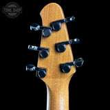 Back of headstock of Powers Electric A-Type Select Limited Birdseye Lava Burst PF42 Hardtail.