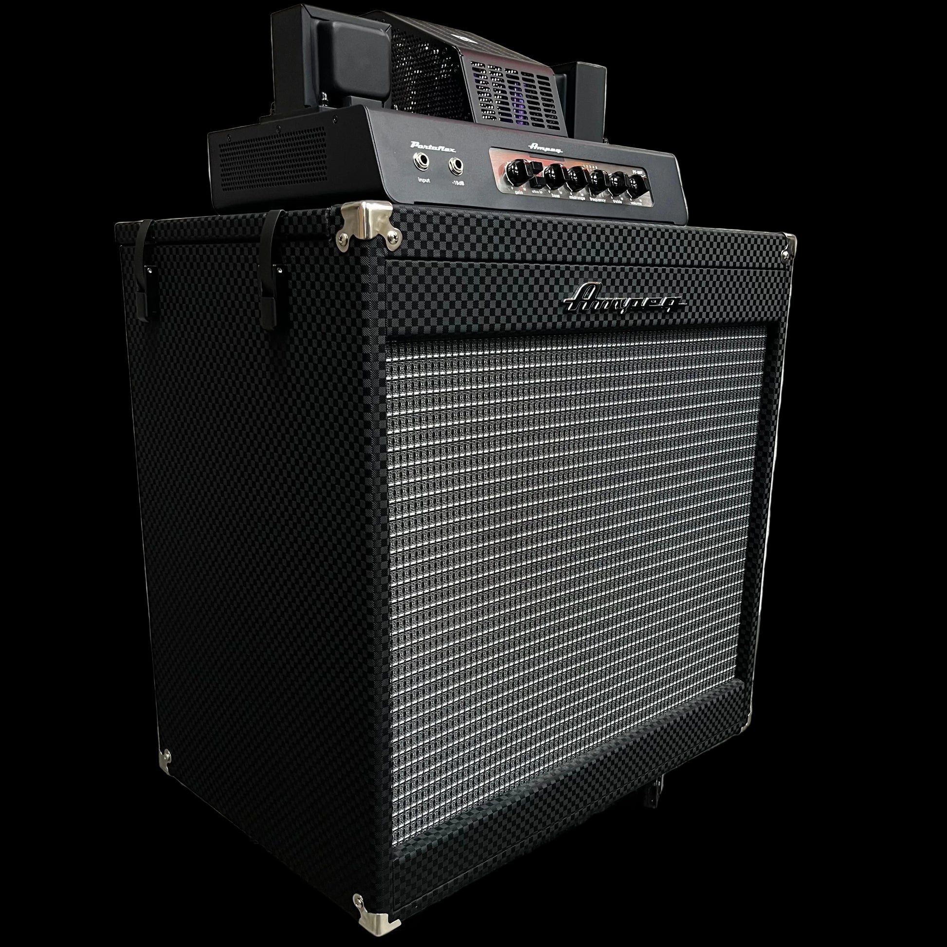 Side of Used 2022 Ampeg Portaflex 2x10" Flip Top Cabinet & PF-50T All Tube Amplifier TFW2809