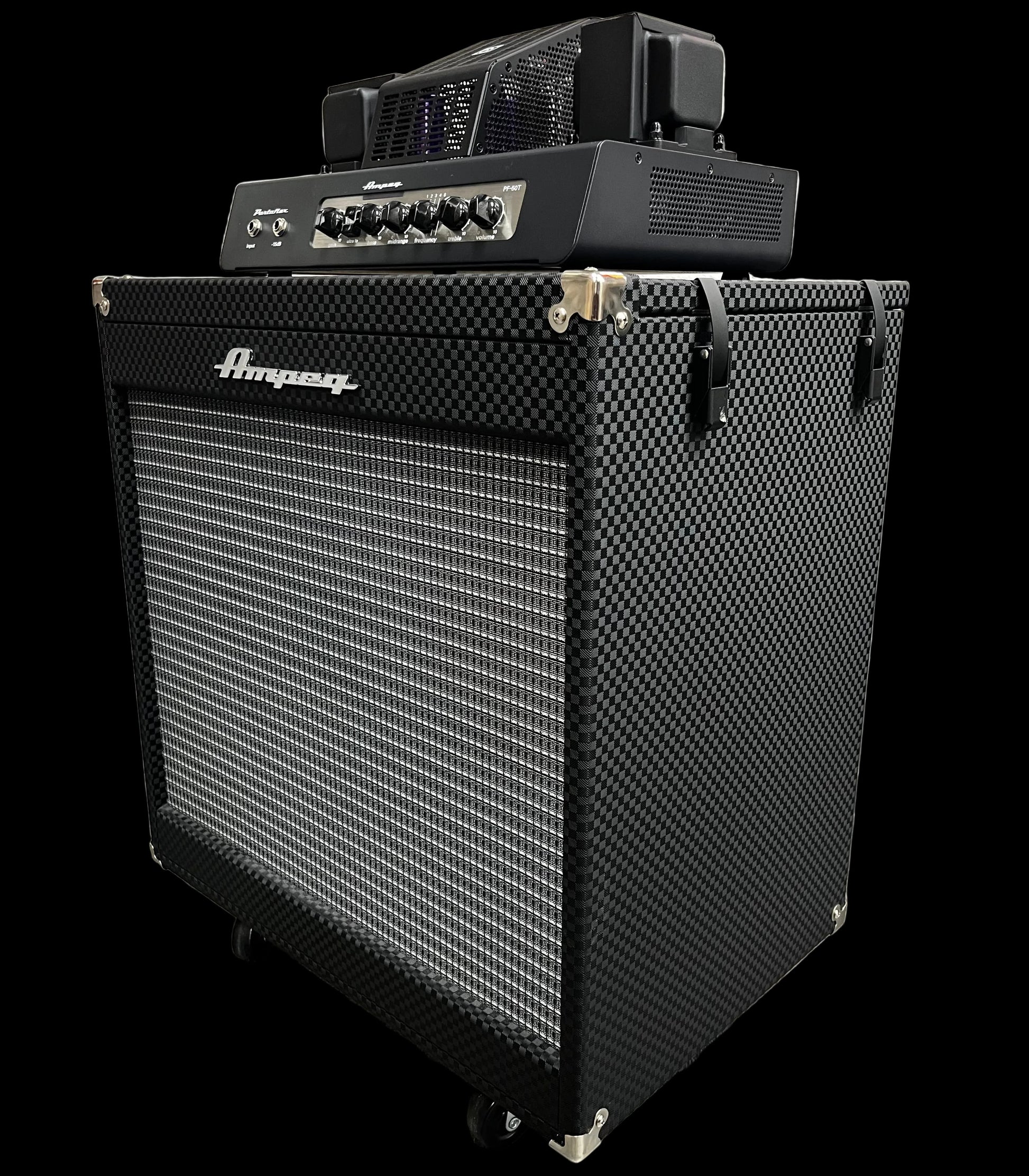 Side of Used 2022 Ampeg Portaflex 2x10" Flip Top Cabinet & PF-50T All Tube Amplifier TFW2809