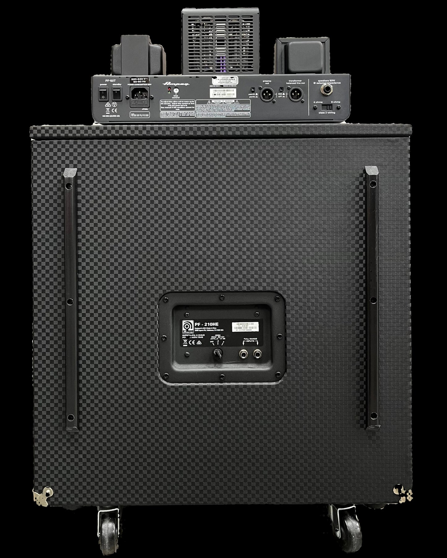 Back of Used 2022 Ampeg Portaflex 2x10" Flip Top Cabinet & PF-50T All Tube Amplifier TFW2809