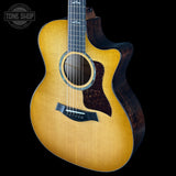 Front angle of Taylor 614ce Prototype Next Generation Maple/Torrefied Sitka.