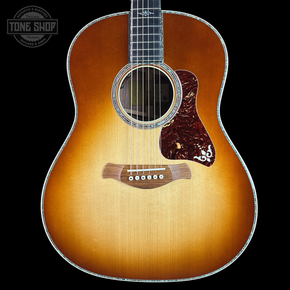 Front of Taylor Gold Label 917e Prototype Sunburst Honduran Rosewood.