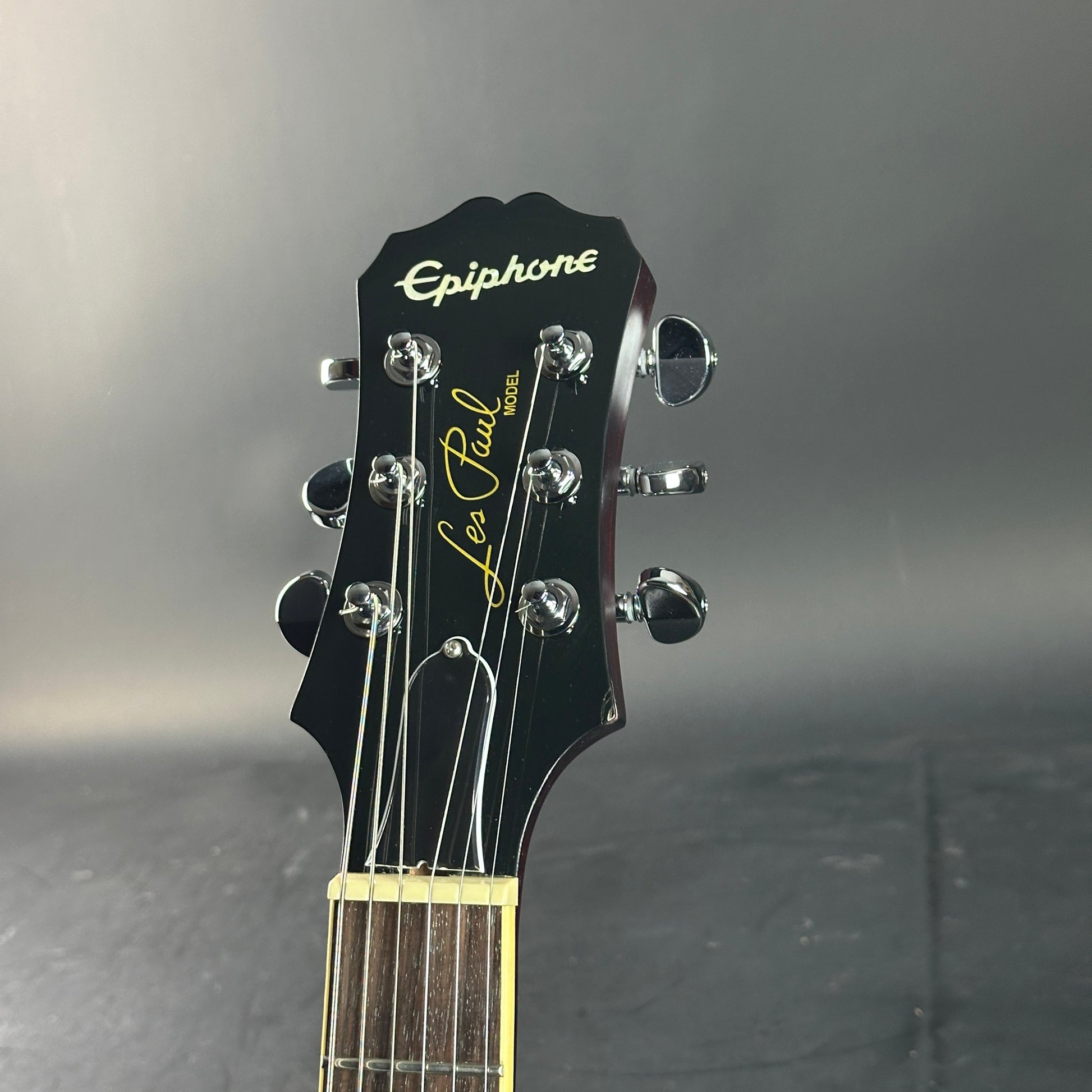 Headstock of Used Epiphone Les Paul Std Wine.