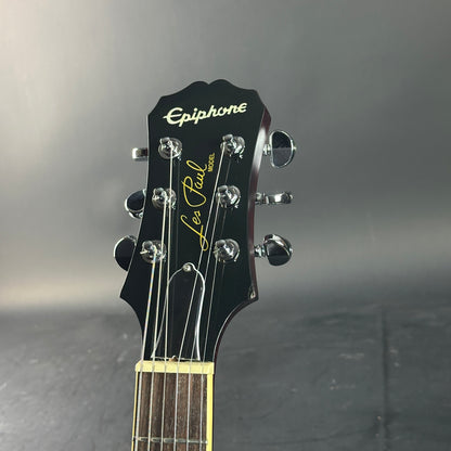 Headstock of Used Epiphone Les Paul Std Wine.