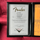 Fender certificate of authenticity with a red background