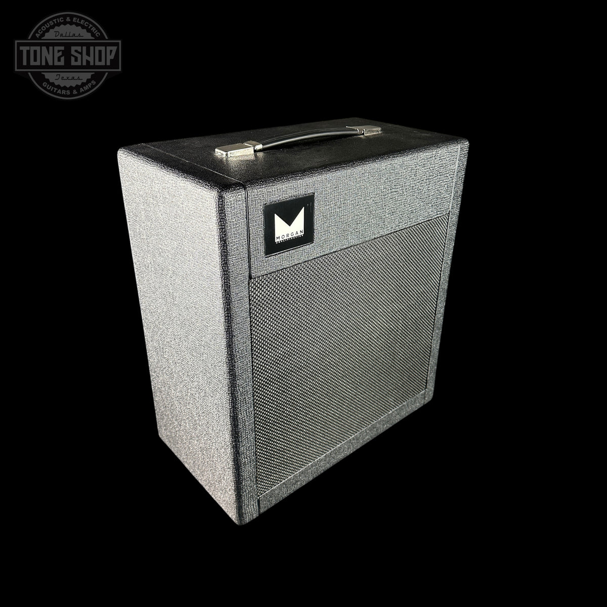 Guitar amplifier with a brand logo on a black background