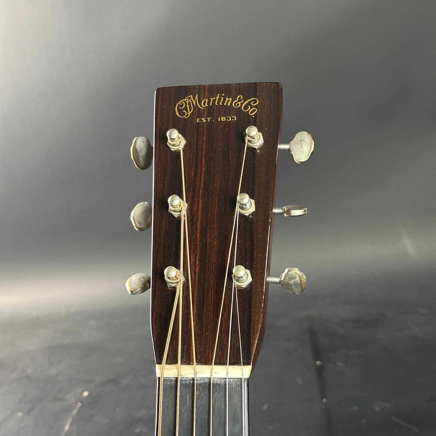 Guitar headstock with 'Martin & Co.' branding on a dark background
