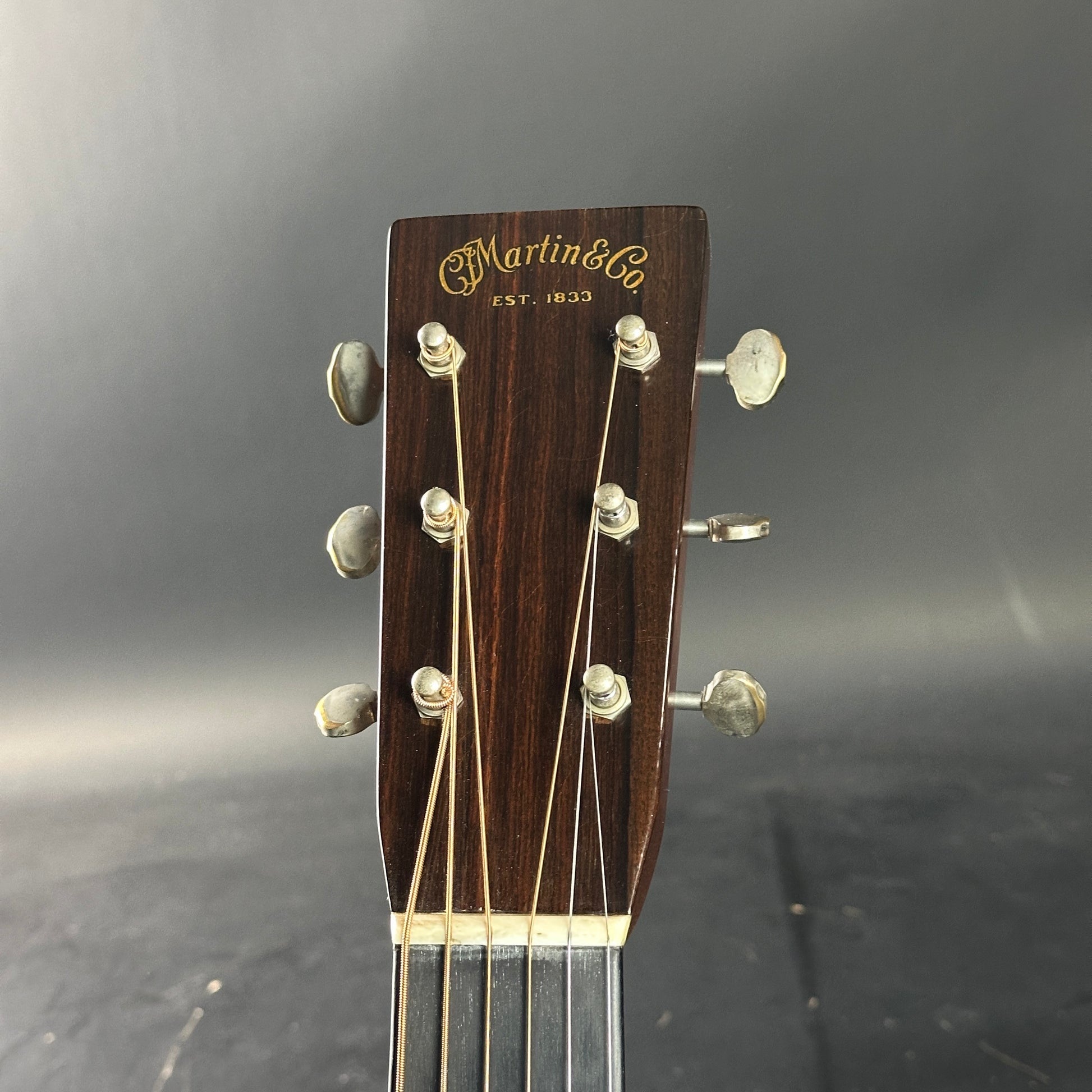 Guitar headstock with 'Martin & Co.' branding on a dark background