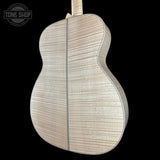 Back angle of Martin Custom Shop M/0000 42 Style Ambertone Adirondack/Pacific Big Leaf Flamed Maple.