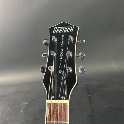 Headstock of Used Gretsch Electromatic Jet Black.