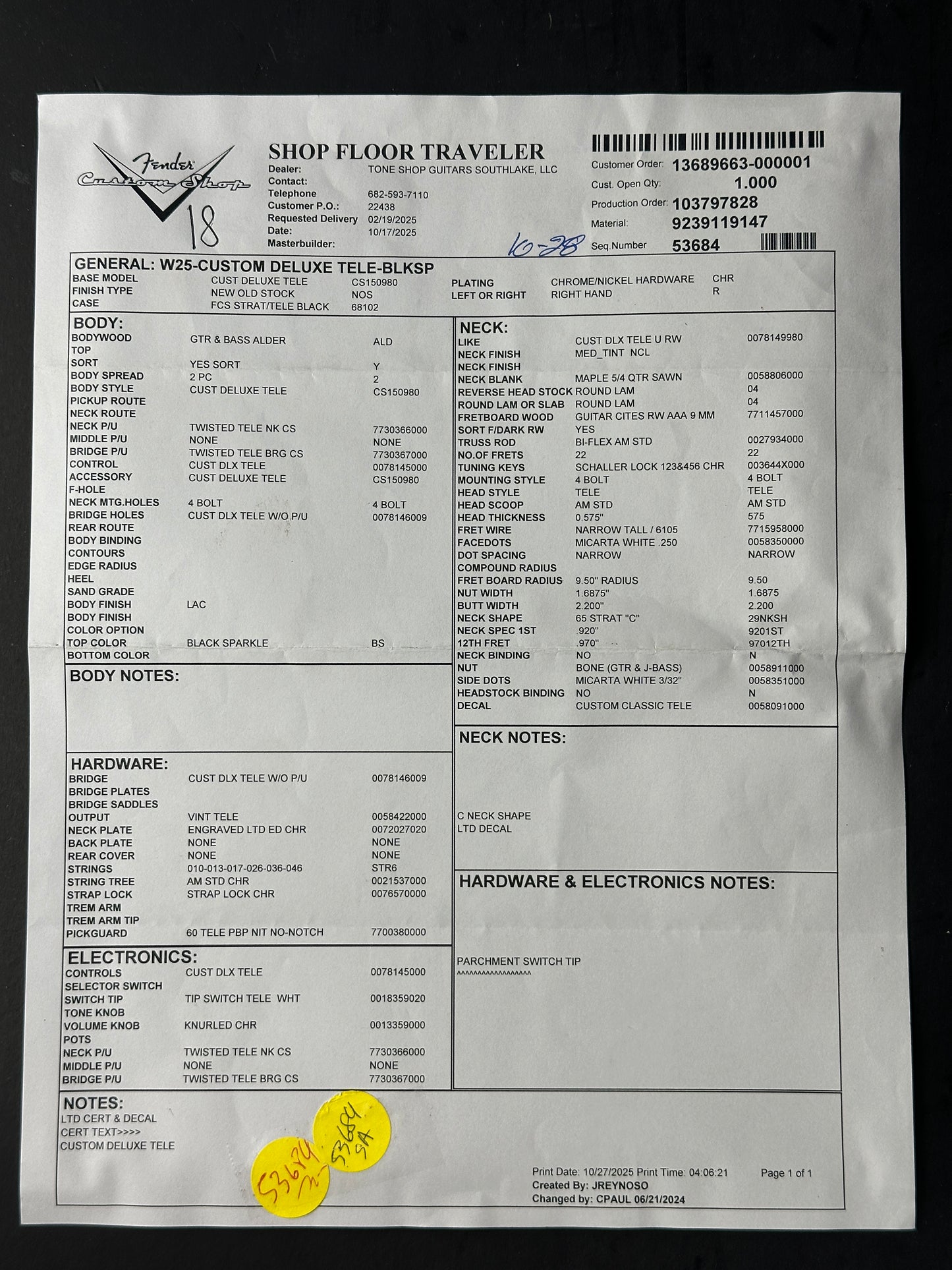 Product label with text and a yellow price tag on a black background