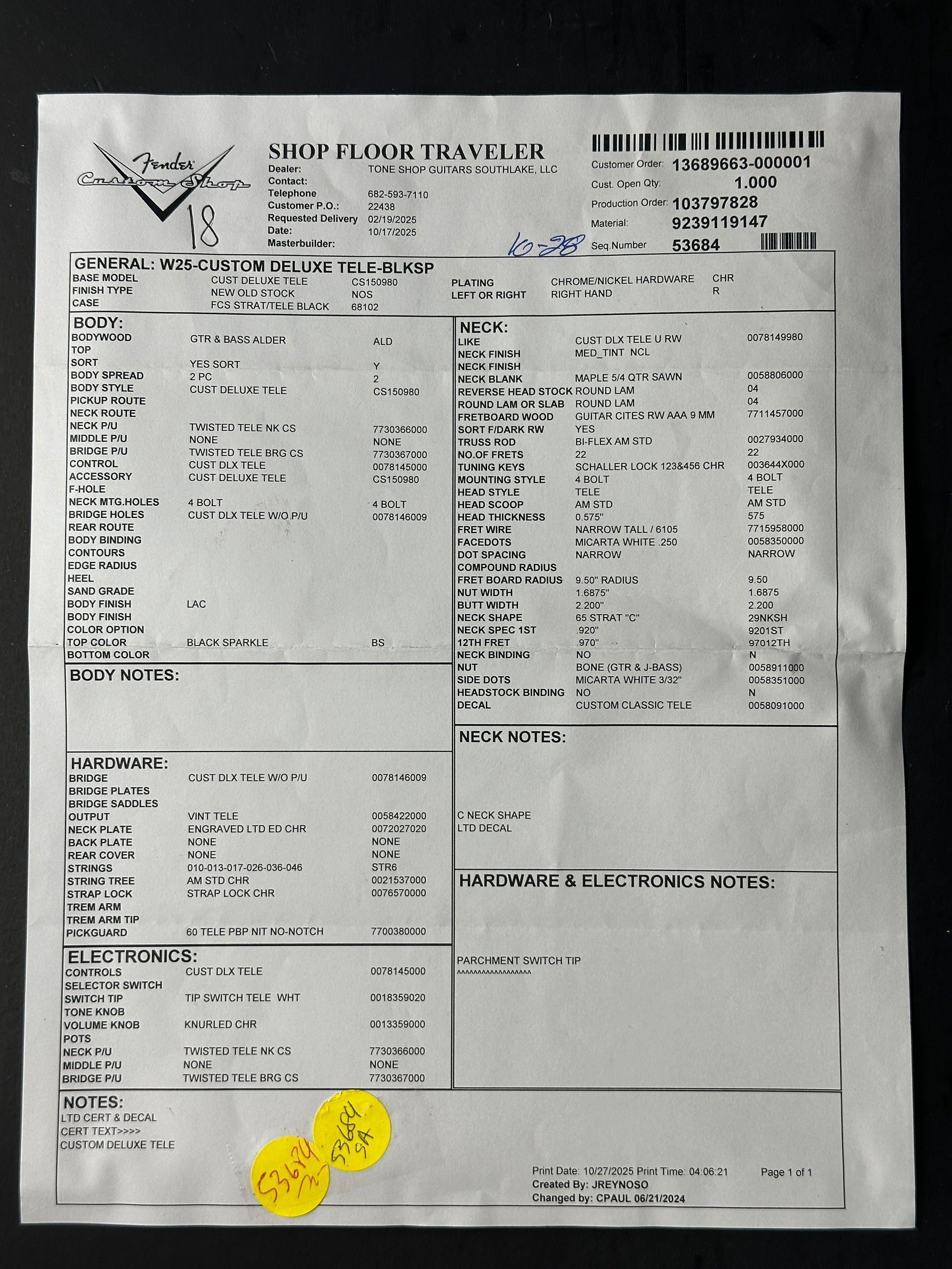 Product label with text and a yellow price tag on a black background