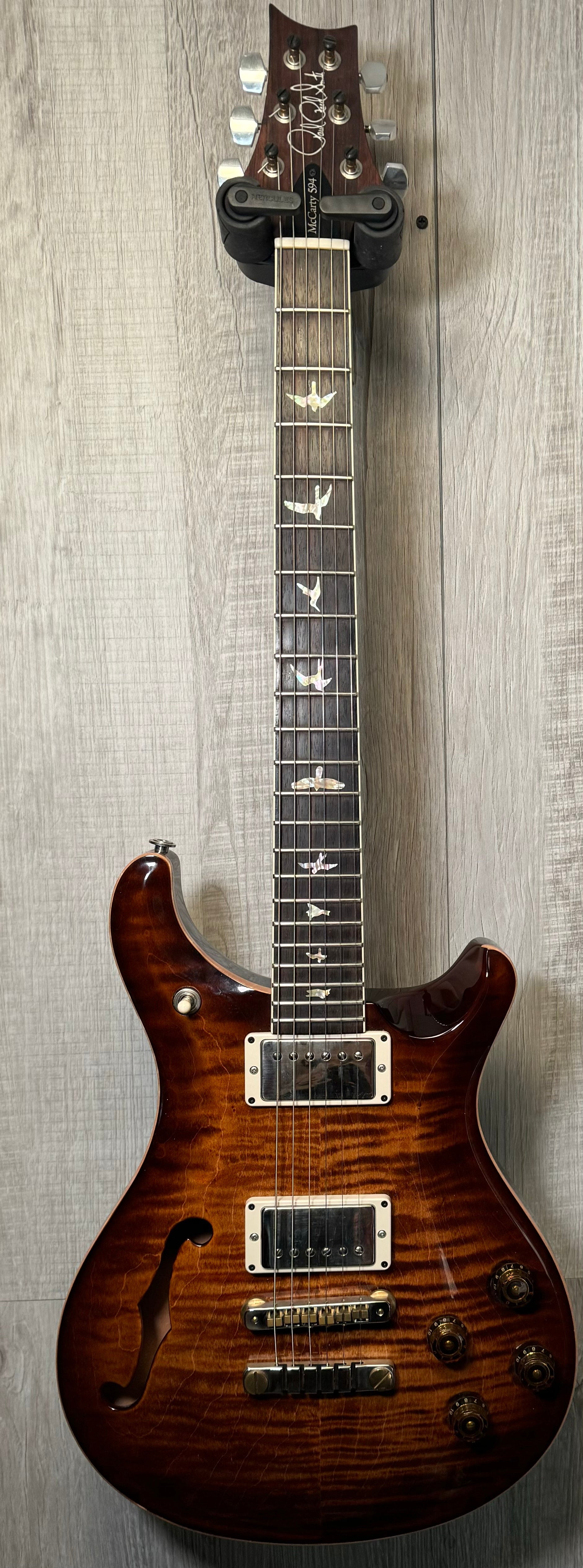 Full front of Used 2019 PRS McCarty 594 Semi-Hollow Pattern Vintage Copper Head w/case TSS3691