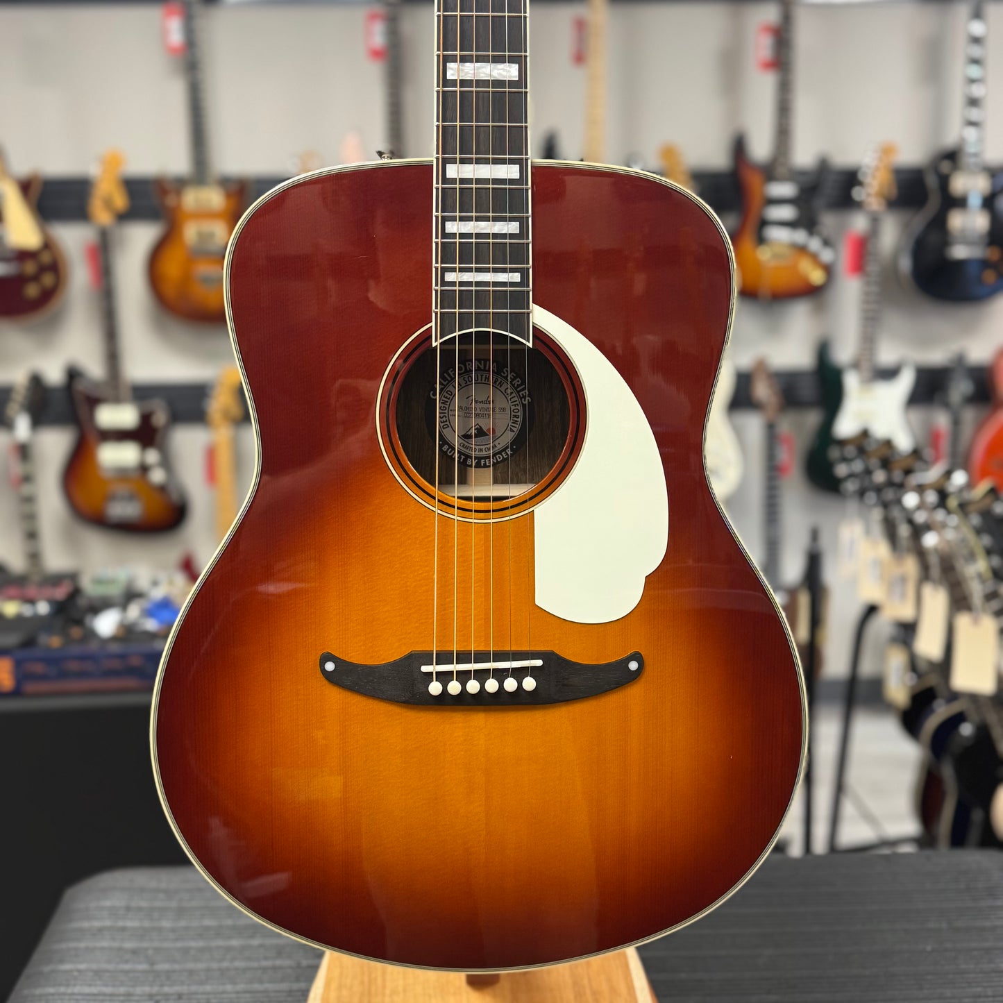 Front of Used Fender California Vintage Series Palomino Sunburst w/case TSS6206