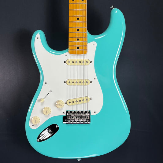 Front of Used 2023 Fender American Vintage II 1957 Stratocaster Left Handed Seafoam Green w/case TFW177