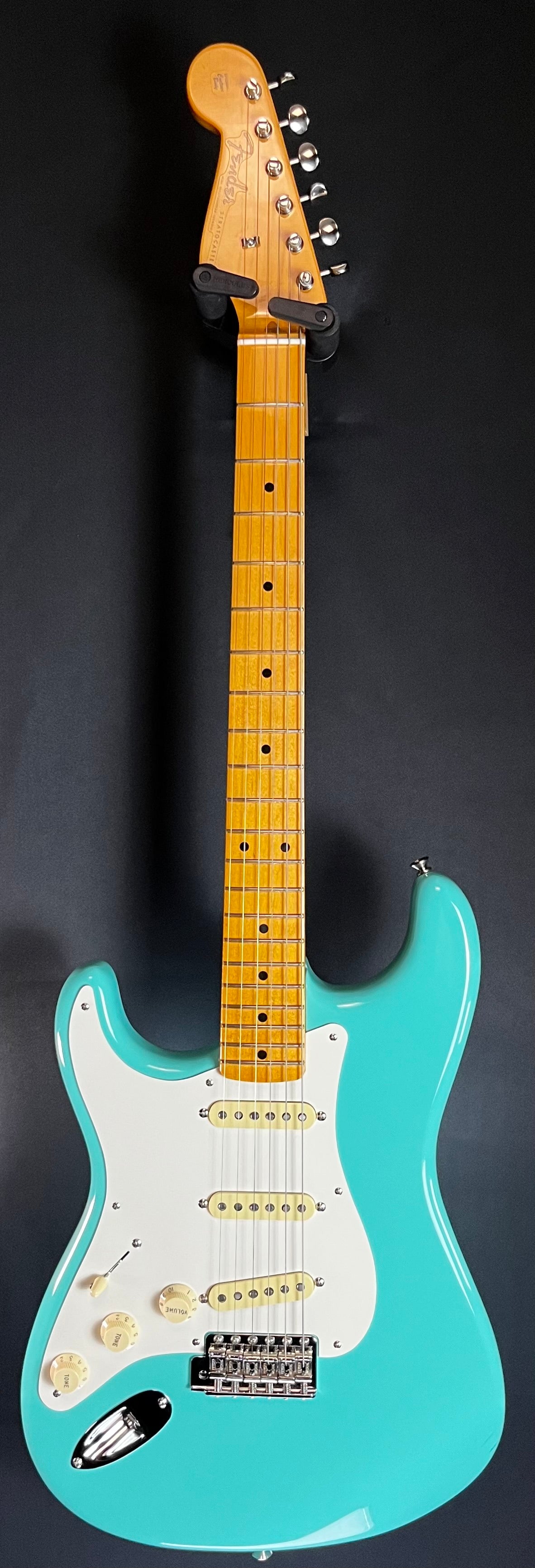 Full Front of Used 2023 Fender American Vintage II 1957 Stratocaster Left Handed Seafoam Green w/case TFW177