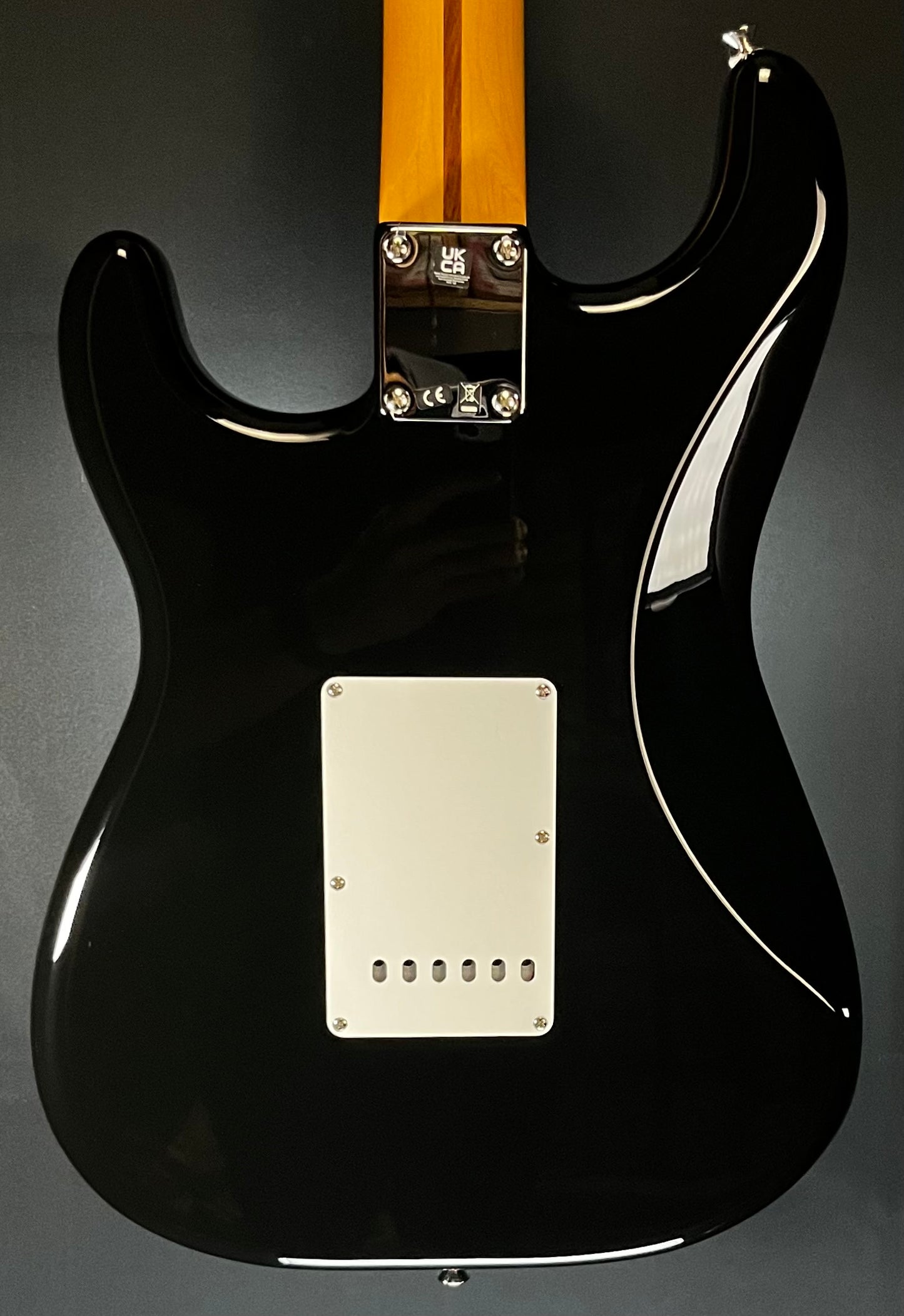 Back of Used 2023 Fender Vintera II Stratocaster Black w/case TFW184