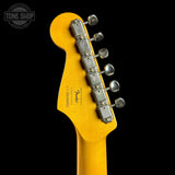 Back of headstock of Used 2016 Squier Classic Vibe 60's Stratocaster Sunburst.