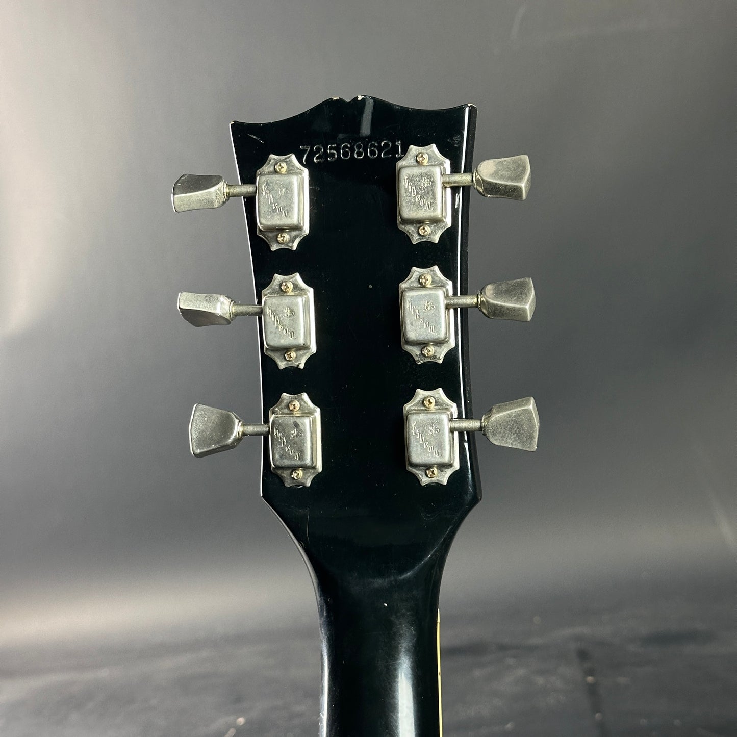 Back of headstock of Vintage 1978 Gibson Les Paul Standard Ebony.