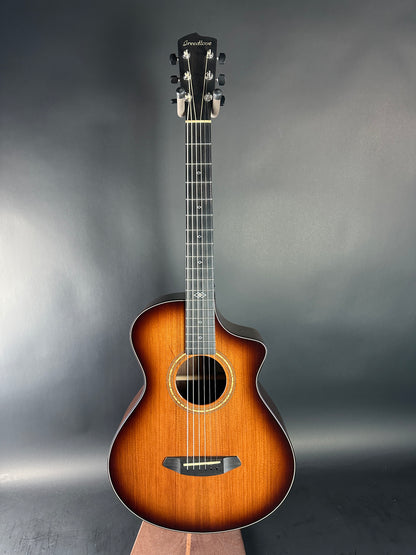 Acoustic guitar on a gray background