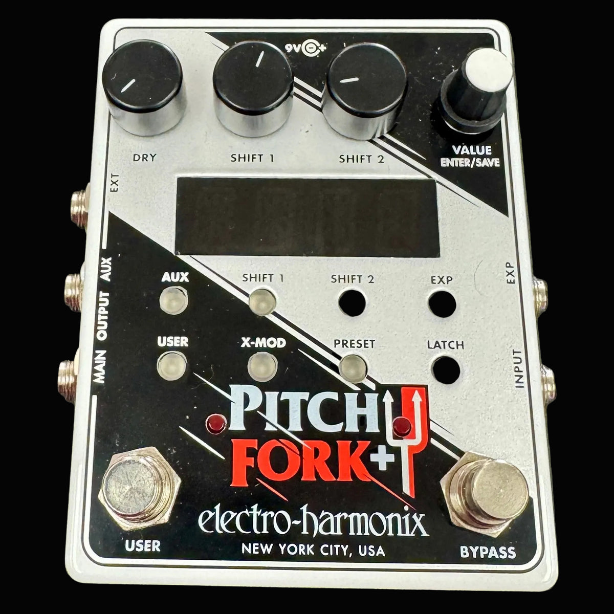 Electro-Harmonix Pitch Fork+ guitar effects pedal on a gray background