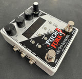Guitar effects pedal with 'Pitchfork' branding on a dark surface