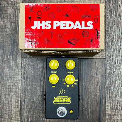 Top of w/box of Used JHS Pedal Muffuletta Fuzz Pedal Black & Yellow W/Box TFW191