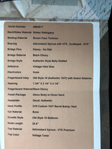 Product spec card with text on a cardboard background