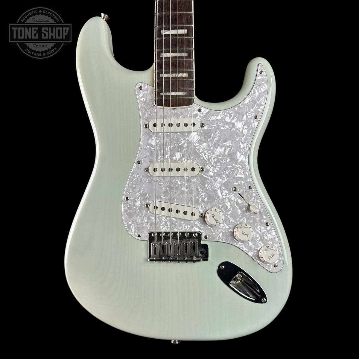 Front of Used 2020 Fender Kenny Wayne Shephard Strat Trans Faded Sonic Blue.