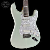 Front angle of Used 2020 Fender Kenny Wayne Shephard Strat Trans Faded Sonic Blue.