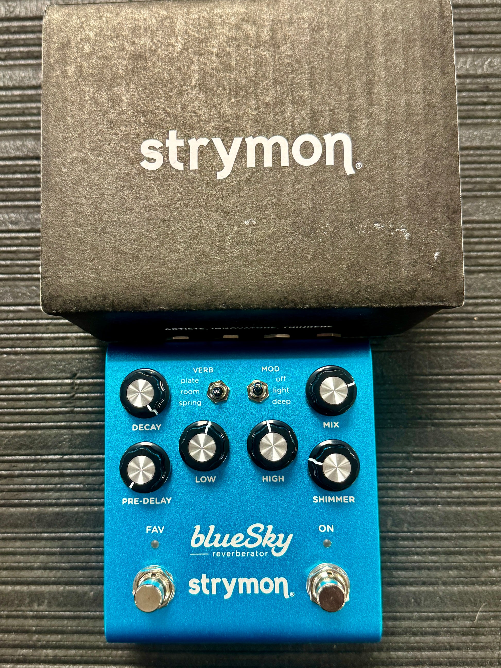 Strymon blueSky reverb effects pedal on a textured surface